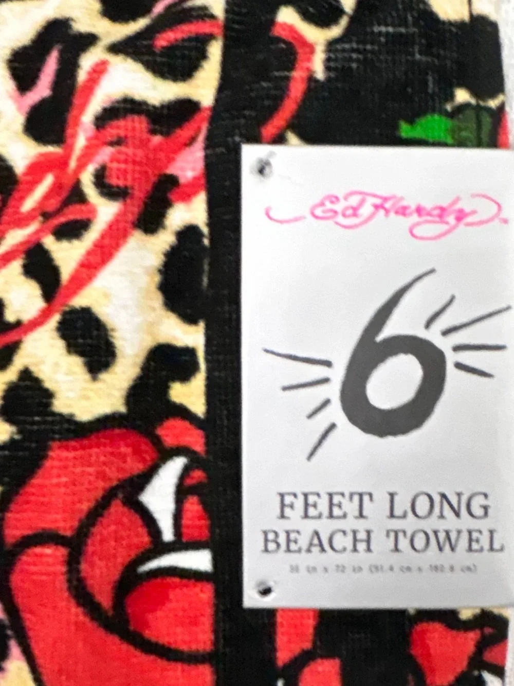 Ed Hardy Rose and Animal Print 6 Foot Beach Towel 36”x72”